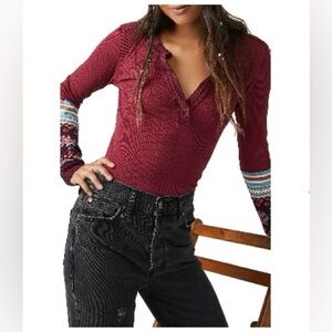 Free People We the Free Mikah Printed Cuff Thermal Top Large